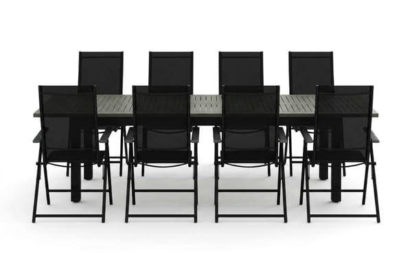 Monaco utomhus matgrupp förlängningsbart 210/310x90 med 8 Sanna positionsstolar - Svart/Grå - Products - Utemöbler & utemiljö - Utegrupp - Matgrupp utomhus