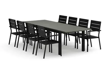 Monaco utomhus matgrupp förlängningsbart 210/310x90 med 8 Tunis stapelstolar - Svart/Grå - Products - Utemöbler & utemiljö - Utegrupp - Matgrupp utomhus