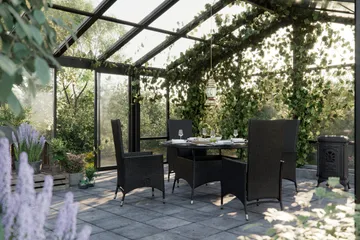 Thor Matgrupp Utomhus Ø140 + 6 Jenny Ställbar Fåtölj m Dyna - Grå/Svart - Products - Utemöbler & utemiljö - Utegrupp - Matgrupp utomhus