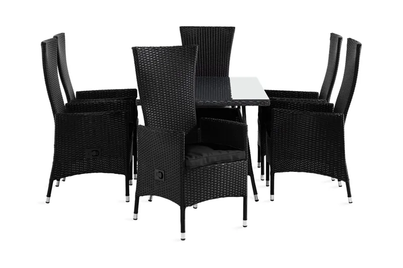 Thor Matgrupp Utomhus 140 + 6 Jenny Ställbar Fåtölj m Dyna, Svart/Svart/Svart