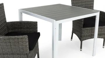 Tunis Cafégrupp 90x90 + 2 Thor Fåtölj m Dyna - Vit/Grå/Svart - Products - Utemöbler & utemiljö - Utegrupp - Matgrupp utomhus