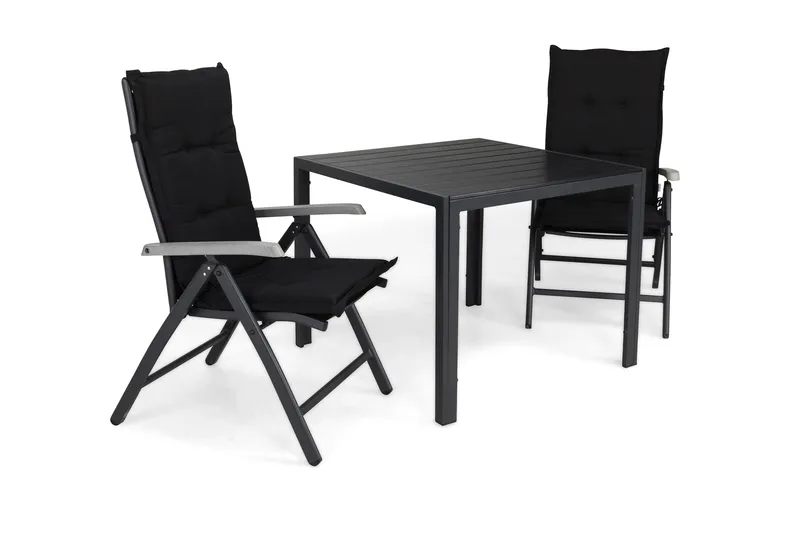 Tunis Matgrupp Utomhus 90x90 + 2 Monaco Lyx Positionsstol m Dyna, Svart/Grå