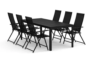Tunis utomhus matgrupp 205x90 cm med 6 Sanna positionsstolar - Svart/Svart - Products - Utemöbler & utemiljö - Utegrupp - Matgrupp utomhus