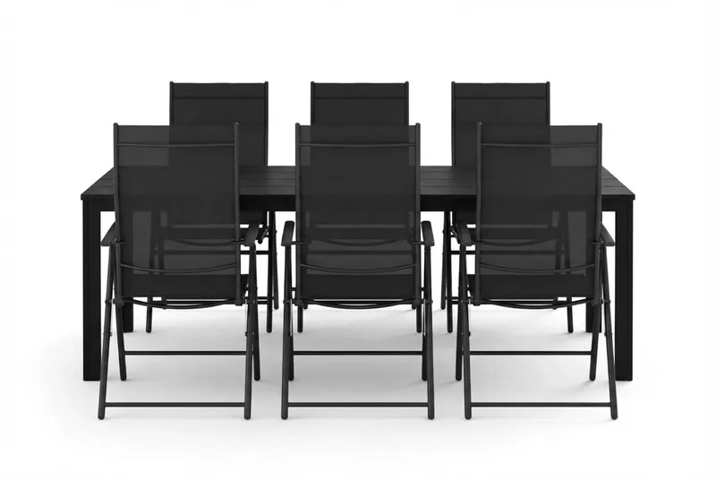 Tunis utomhus matgrupp 205x90 cm med 6 positionsstolar - Svart/Svart - Products - Utemöbler & utemiljö - Utegrupp - Matgrupp utomhus