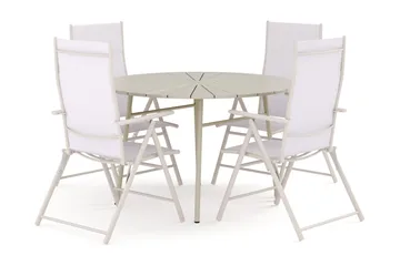 Tunis utomhus rund matgrupp 120 cm med 4 Sanna positionsstolar