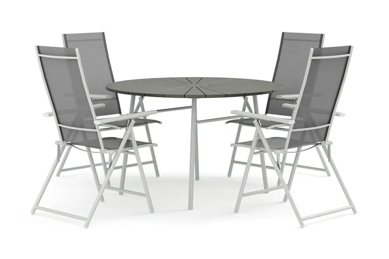 Tunis utomhus rund matgrupp 120 cm med 4 Sanna positionsstolar - Vit/Grå - Products - Utemöbler & utemiljö - Utegrupp - Matgrupp utomhus