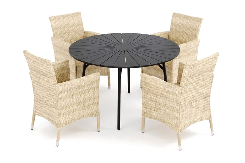 Tunis utomhus rund matgrupp 120 cm med 4 Thor utefåtöljer - Svart/Svart - Products - Utemöbler & utemiljö - Utegrupp - Matgrupp utomhus